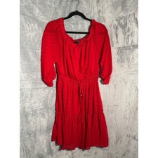 Ryan Michelle Red Dot Smocked Waist Tiered Mini Dress Womens PXL Petite XL