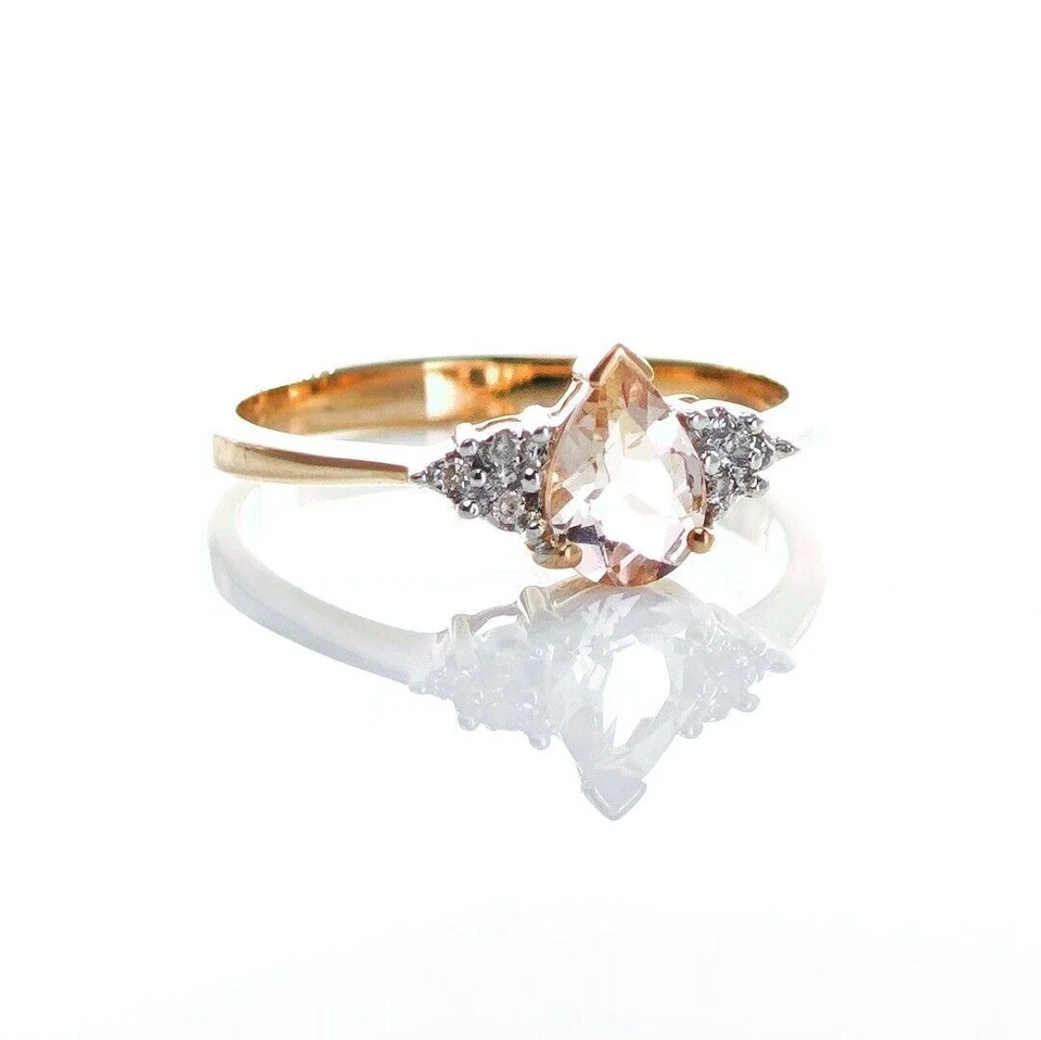 9ct Rose Gold Morganite Ring Size N Diamond 0.63ct Pink Pear Natural Gemstone - Image 4 of 4