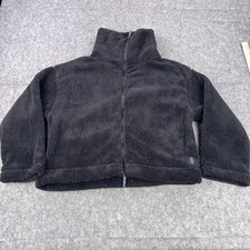 FP Movement Free People Jacket Womens Large Black Sherpa Fleece Deep Pile Cozy