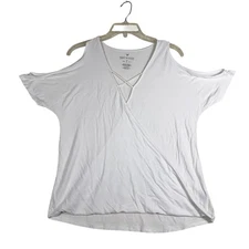 American Eagle Soft & Sexy Cold Shoulder Top Womens Medium White Faux Wrap