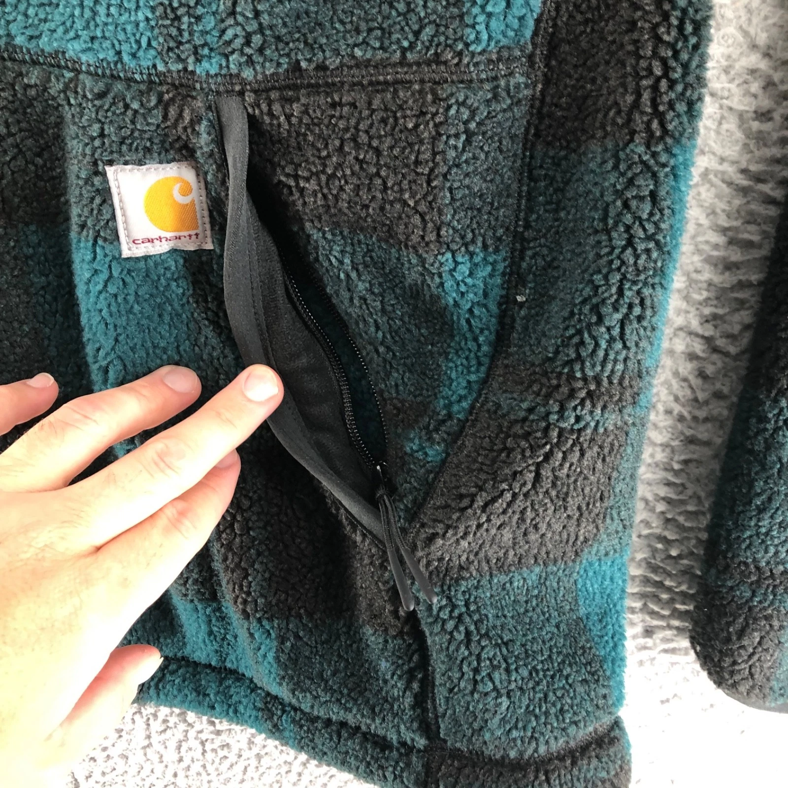 Carhartt Men's Size Medium Loose Fit Sherpa Fleece 3/4 Zip Green Black 0J6443-M image 5