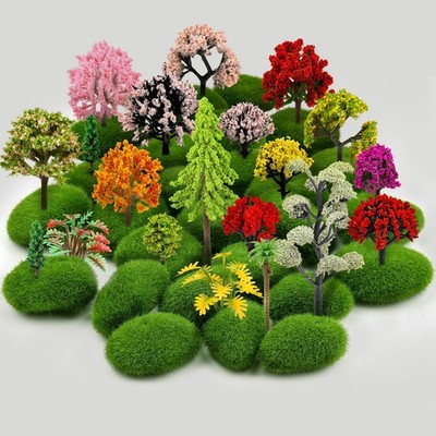 42Pcs Miniature Trees and Moss Stones for Model Train Scenery, Landscape