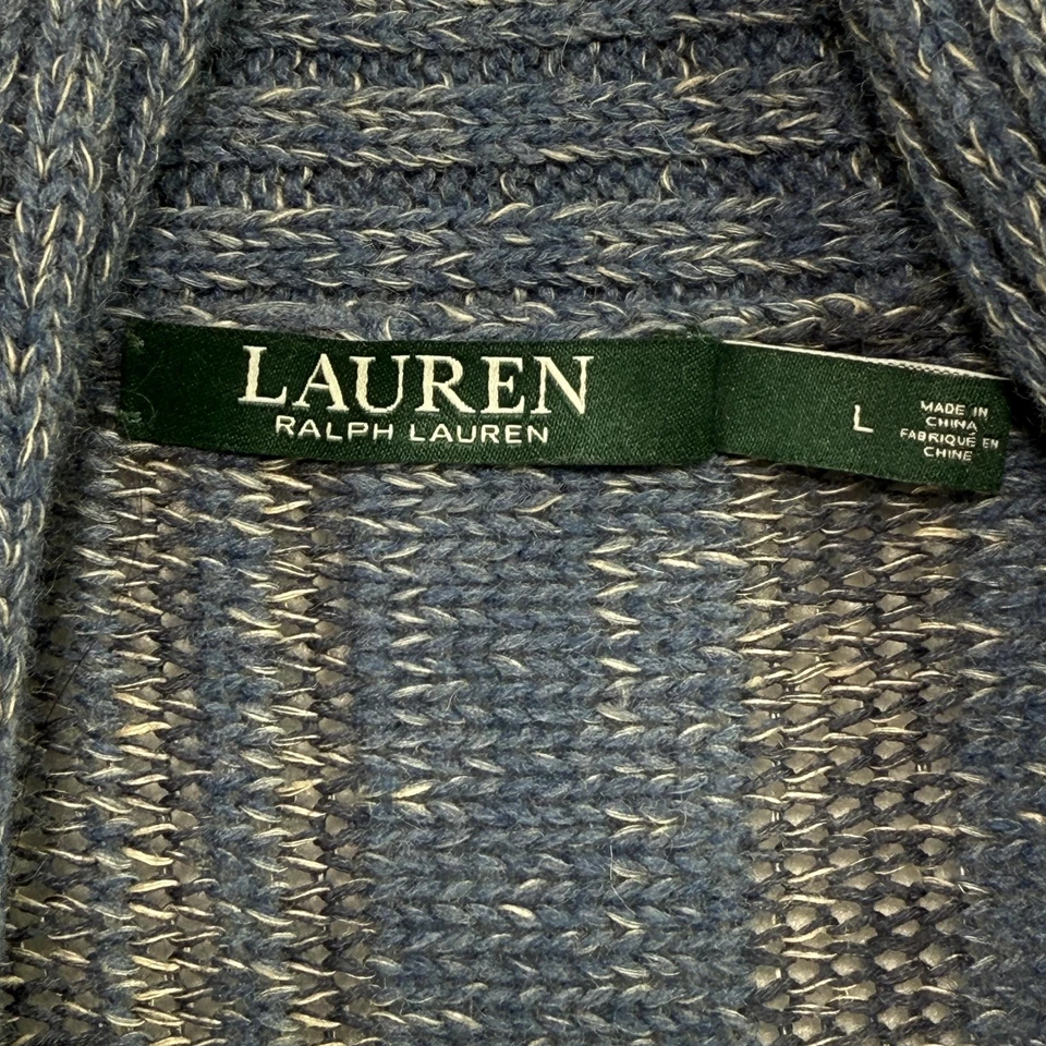 Cárdigan Poncho Lauren Ralph Lauren Mujer L Azul Beige Lana Lino Suroeste Foto 3 de 4