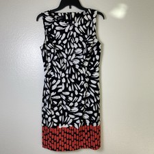 Alyx Sheath Dress Size 10 Sleeveless Floral Black White Orange Career Work