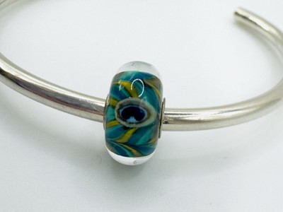 Trollbeads Peacock Unique Glass Bead OOAK HTF! CC