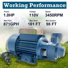Self-Priming 1HP Clear Water Pump Electric Transfer Centrifugal Pond Pool Farm
