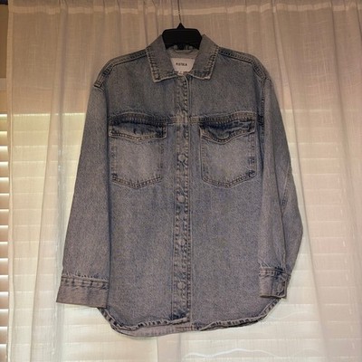 Pistola Denim Shacket Womens Small Light Wash Blue Oversized Hemp Cotton