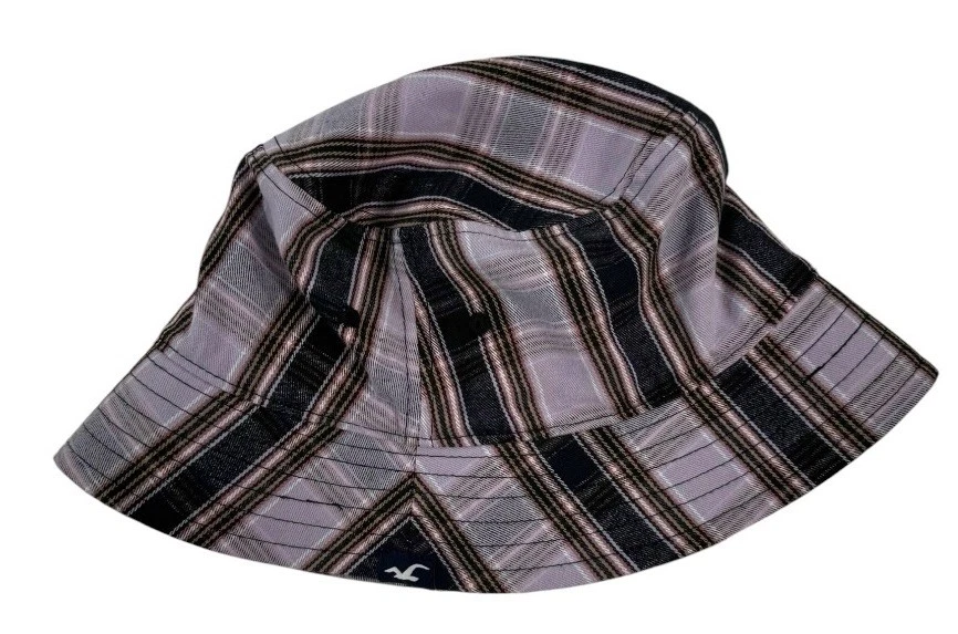 HOLLISTER One Size Bucket Hat Check Pattern Mens Purple & Black New With Tags