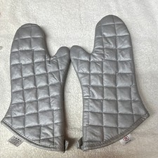 Phoenix Quilted Silver Cotton Oven Mitts Set of 2 Kitchen Gloves Made in USA