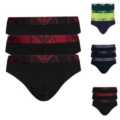 EMPORIO ARMANI Herren Slips Briefs 3er Pack BOLD MONOGRAM Stretch Cotton Multipa