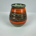 Vintage Royal Haeger Pottery 40190 Orange/Green Striped  Vase, 1930-1940s MINT