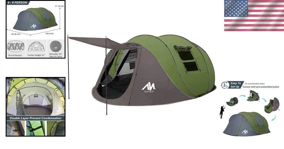 Tienda familiar de configuración instantánea para 6 personas - Amplia con vestíbulo para comodidad al aire libre Foto 2 de 4