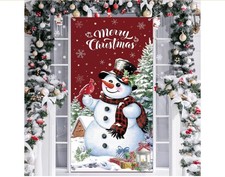 Christmas Snowman Door Cover Merry Christmas Door Decorations Winter Snowman Red