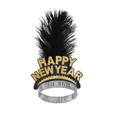 Happy New Year Swing Tiara Adult Feather Paper Gold New Years Eve Party Supplies