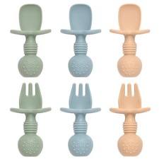 Eascrozn Baby Spoons and Forks Feeding Set, 6 Pack Silicone 8 4.5 2.8CM, Blue