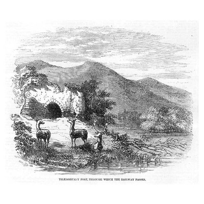 Indien Teleaghurry Fort, durch das die Eisenbahn führt - antiker Druck 1857