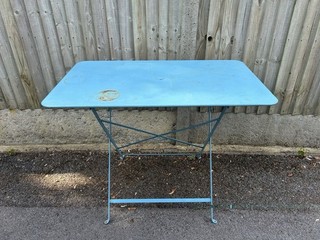 Blue Metal Folding Garden Bistro Table (with Parasol Hole)