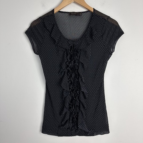 The Limited Sheer Y2K Top Black Polka Dot Ruffle Size Small Fairy Whimsigoth