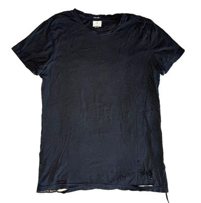Ksubi Long T-Shirt Men s Large Black Short Sleeve Distressed w cross stitch