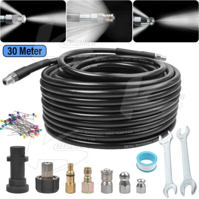30M High Pressure Drain Jet Washer Hose Drain Pipe Sewer Jetter Kit for Karcher