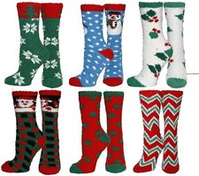 Women's Soft Fuzzy Sock, Holiday Christmas Slipper Socks, Snowflake Fuzzy Socks