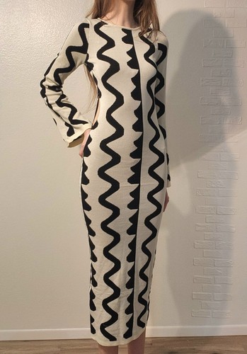 NWT MICAS Women's Black & Cream Bodycon Pencil Midi Dress - Picture 2 of 14