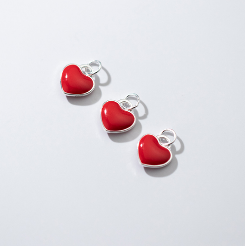 Real 925 Sterling Silver Enamel Floating Double Sides Heart Charm 1Pc Jewelry - Picture 3 of 10