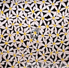 BonEful Fabric FQ Cotton Quilt VTG Black White B W YELLOW Daisy Flower Small Dot