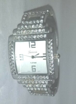 Geneva Platinum Japan Movt Ladies Watch Silver tone with Diamonds