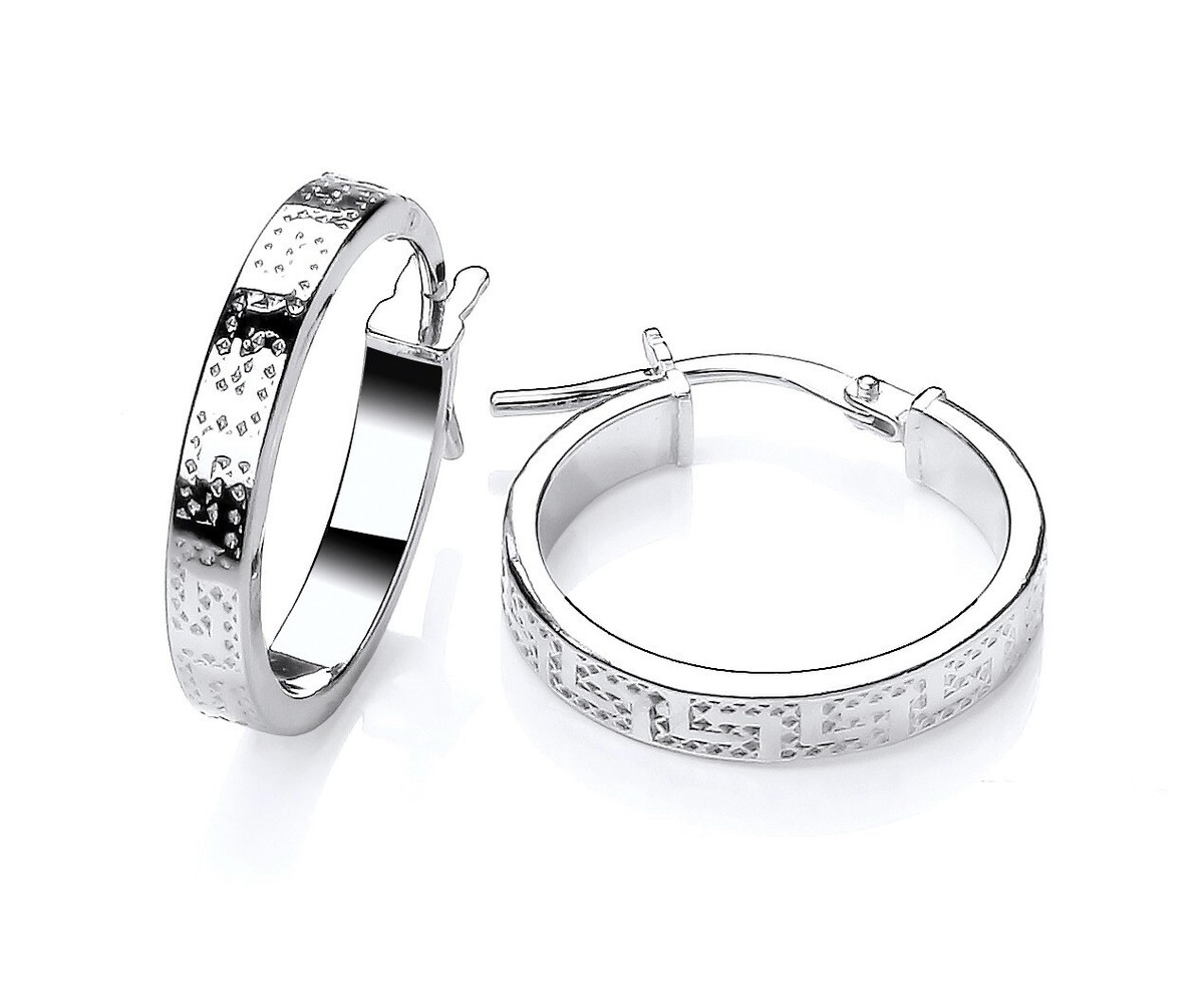 Sterling Silver Greek Key Hoop Creole Earrings 20mm Diameter 925 Silver