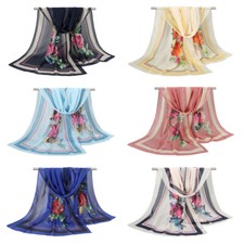 Women Soft Flower Chiffon Long Scarf Wrap Shawl Stole Lady Neck Sheer Headscarf