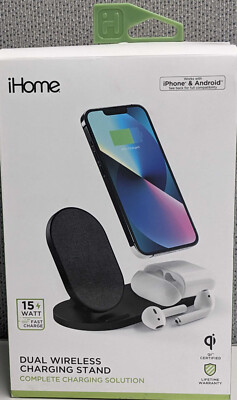 iHome Pro Stand 15W Qi Dual Wireless Charger for iPhone and