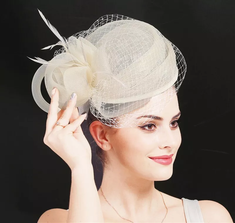 Beige Fascinator Hat Bridal Hats Women Headwear With Feather | eBay