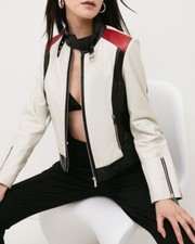 Leather Jacket Women White Biker Moto Lambskin Size S M L XL XXL 3XL Custom Made