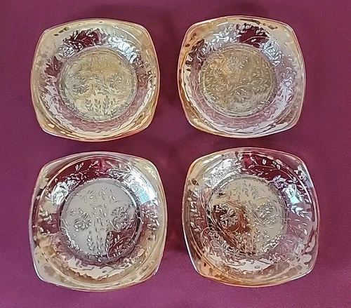 Floragold Jeannette Louisa Depression Glass 5 1/4" Dessert Plates (#2) Set of 4