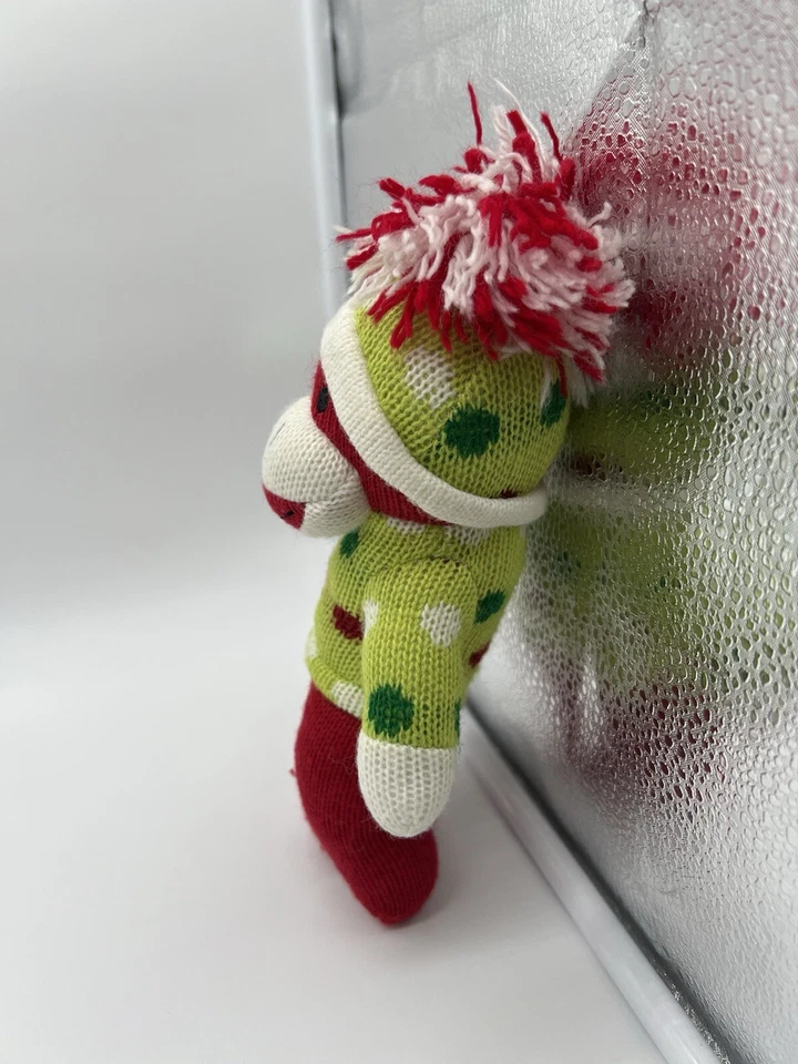 Dan Dee Sock Monkey Red Green Sweater Knit Hat Dots Stuffed Plush Toy 10" No Tag - Image 3 of 4