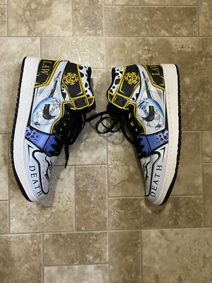 New Custom Anime Jordan Shoes White Black Blue Yellow One Piece