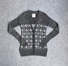 HOLLISTER Damen Pullover Langarm Gr. XS Strickjacke Cardigan Logo A13602 Grau