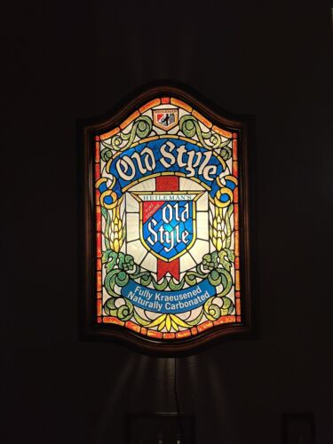 Grand panneau lumineux vintage style ancien bière plastique faux bois vitraux - Photo 1 sur 16