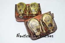 Antique Brass Spyglass Binocular Telescope With Leather Case Set of 2 pcs 