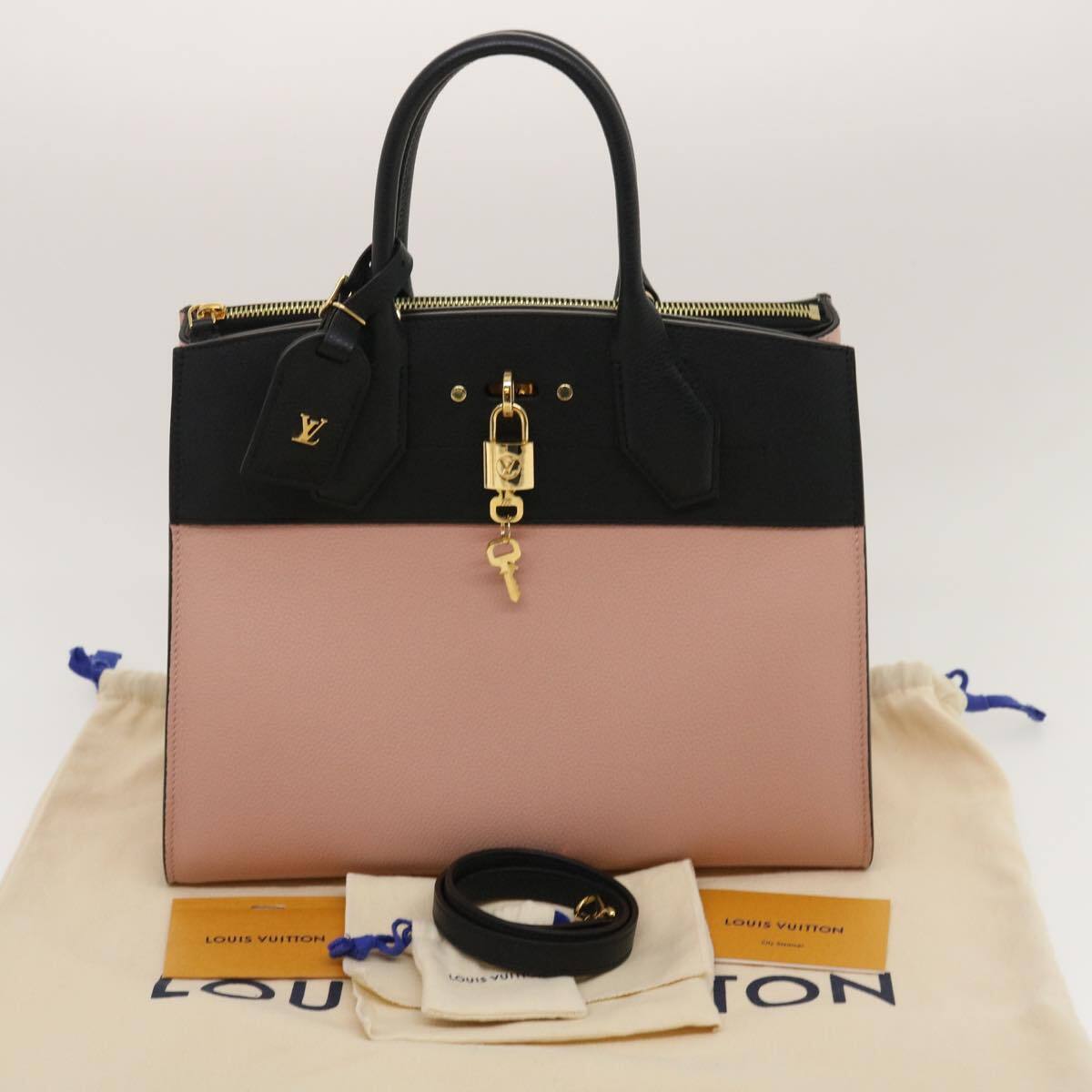 Louis Vuitton Pink/Black Pebbled Leather City Steamer mm Bag