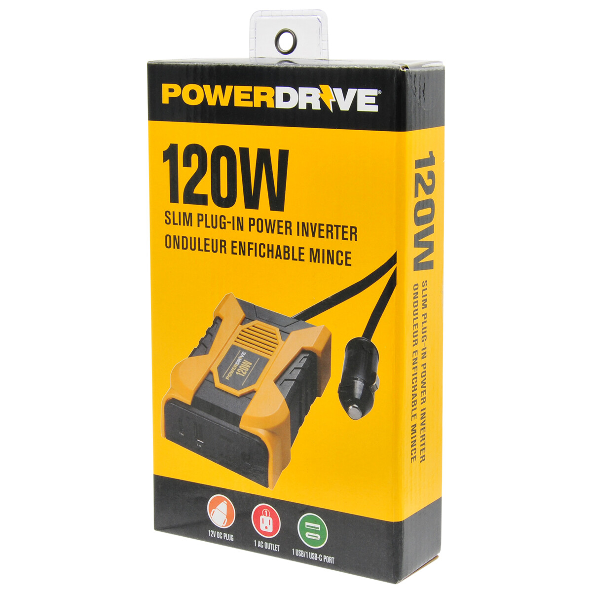 PowerDrive 120 Watt Slim PlugIn Inverter with 1 AC and 2 USB Ports