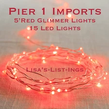 NIB PIER 1 IMPORTS RED 5' GLIMMER STRING/15 LIGHTS HOLIDAY CHRISTMAS VALENTINES