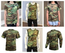Mens Womens Kids Teens Army Training Gym Outdoor T-SHIRT Tee Tank -Woodland Camo