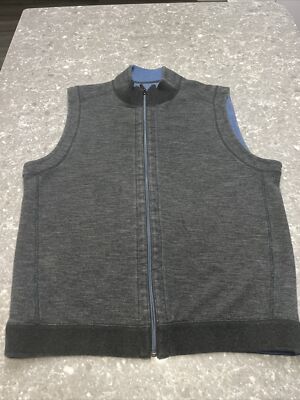 Tommy Bahama Sweater Mens Gray Blue Solid Cotton Vest Full Zip Preppy Adult  Size