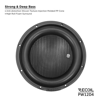 Recoil PW12D4 Car Audio Subwoofer 12 Inch 1400 Watts Power Dual 4