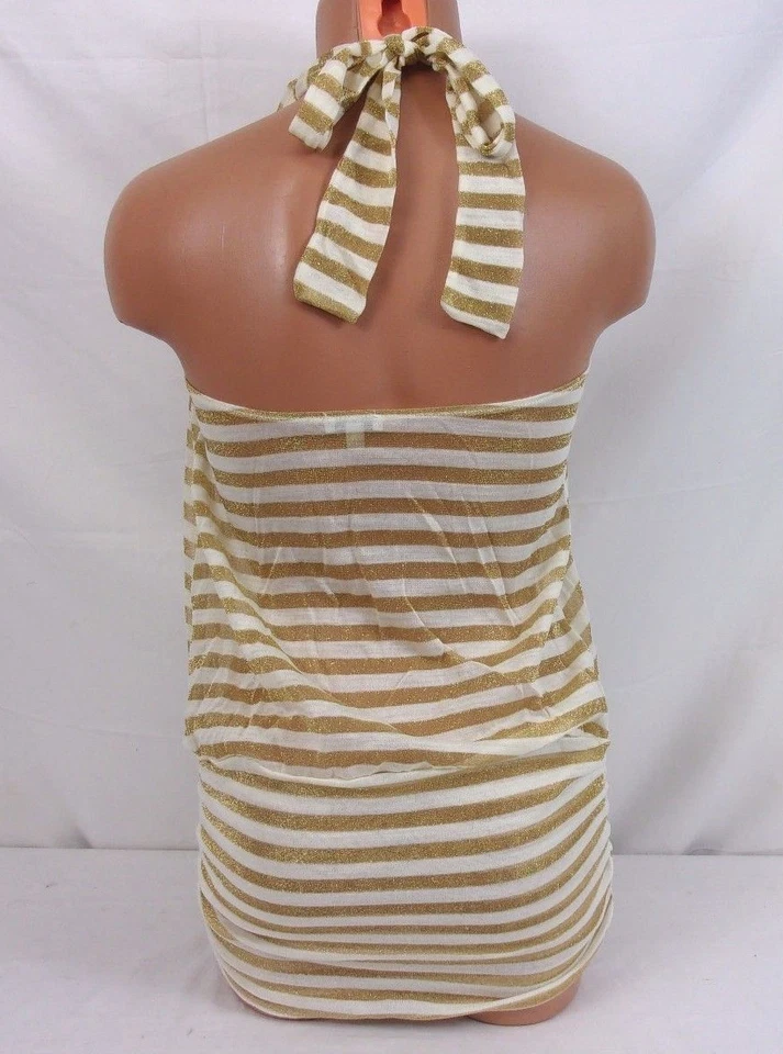 Sauvage Wear Deep Plunge Striped Glittery Cover Up Dress Large Ivory/Gold 1024L - Image 3 of 3