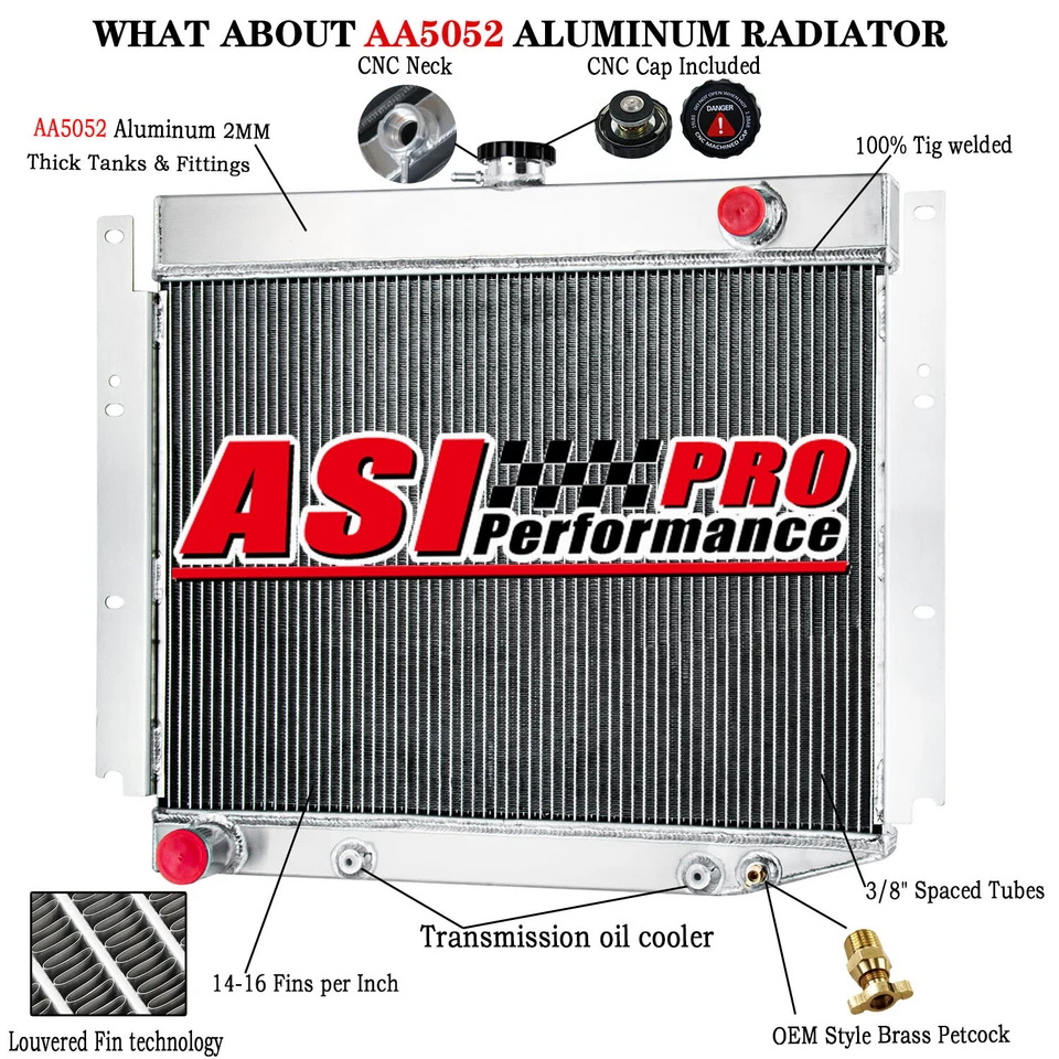 4 Row Radiator  for 1969-1971 Dodge D100 D200 D300,W100 W200 W300 Pickup 6.3L V8 Foto 2 de 4