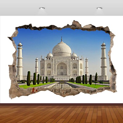 Taj Mahal Castle India Bedroom 3D Smashed Wall Sticker Poster Vinyl ...