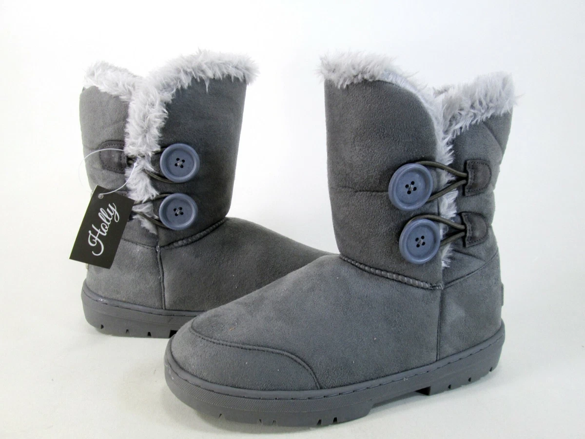 HOLLY WOMEN S BUTTON WINTER SNOW RAIN CASUAL BOOTS GREY US SIZE 6